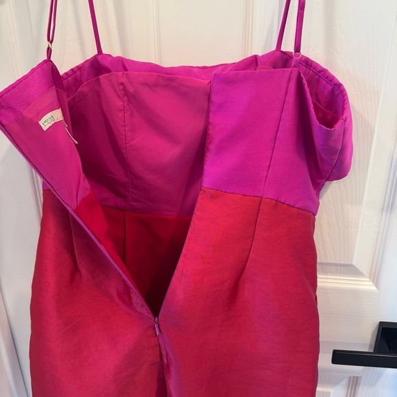 Hutch Serena Pink and Red Colorblock Bow Mini Dress Holiday Party Cocktail - Picture 9 of 10